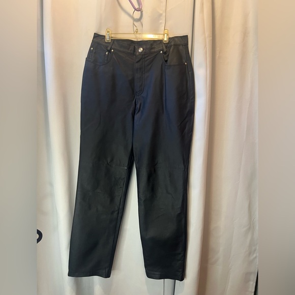 Leather  Black Straight Leg Pants - Picture 1 of 5